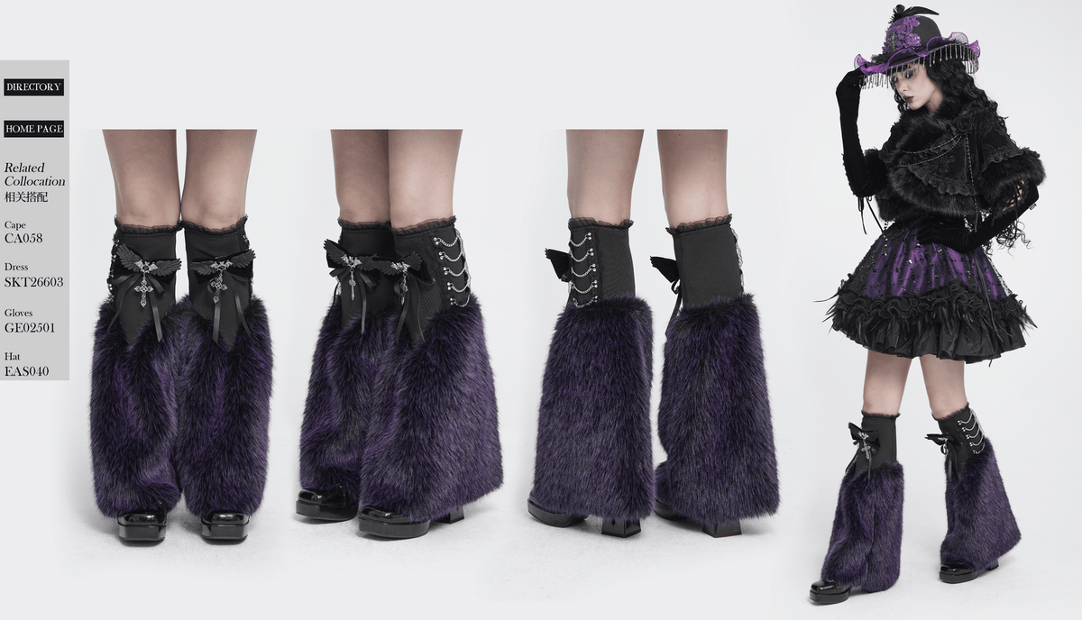 Gothic Purple Faux Fur Leg Warmers with Buckles