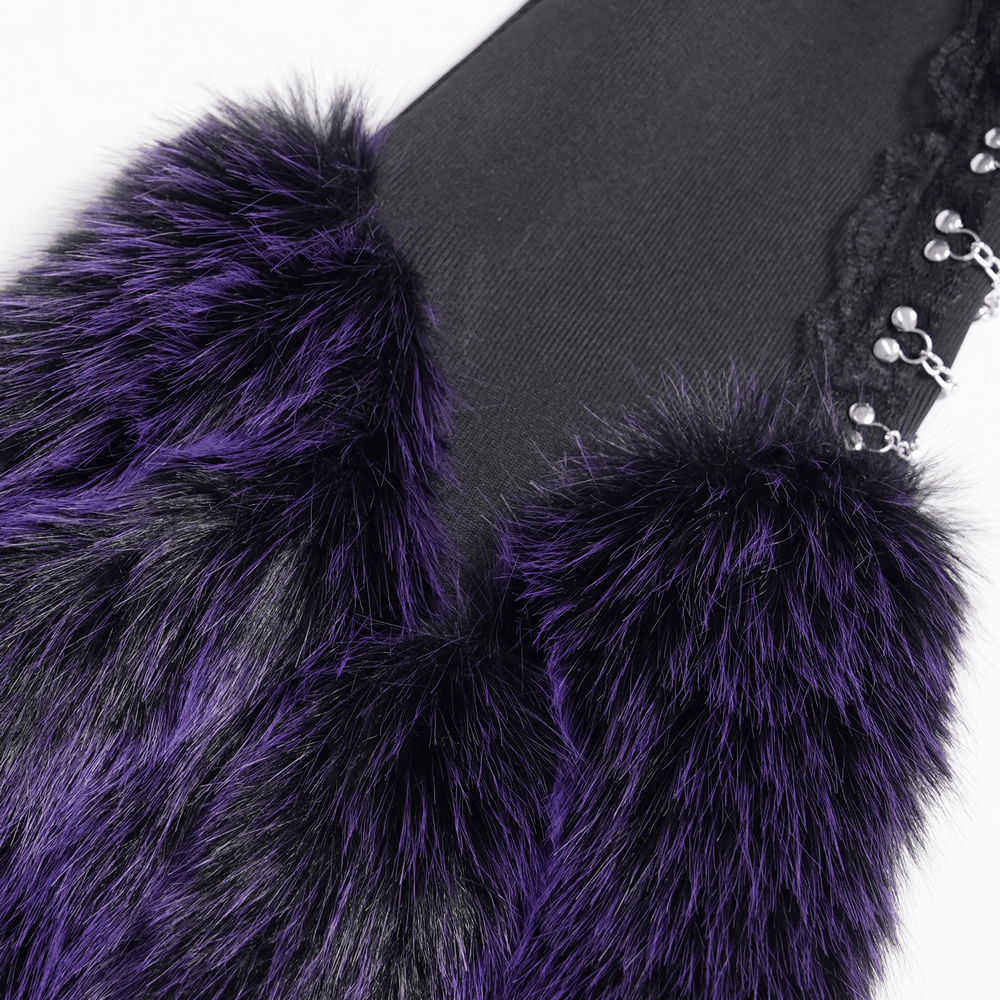 Gothic Purple Faux Fur Leg Warmers with Buckles