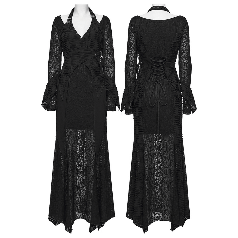 Gothic Ragged Knit Mesh Dress with Fish-tail Hem