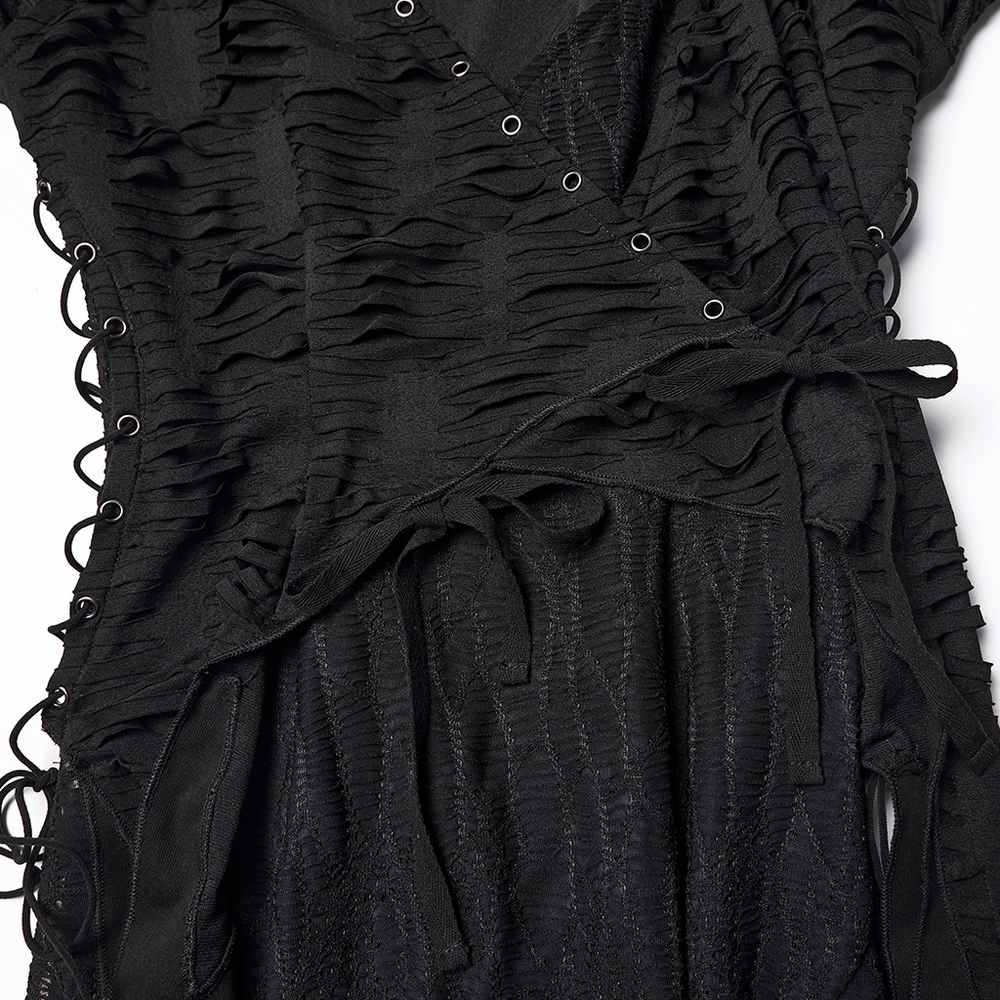 Gothic Ragged Knit Mesh Dress with Fish-tail Hem