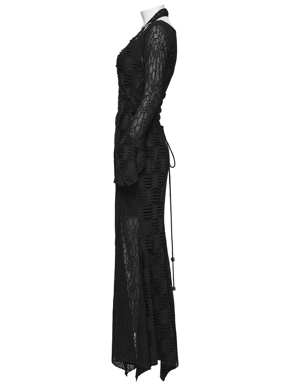 Gothic Ragged Knit Mesh Dress with Fish-tail Hem