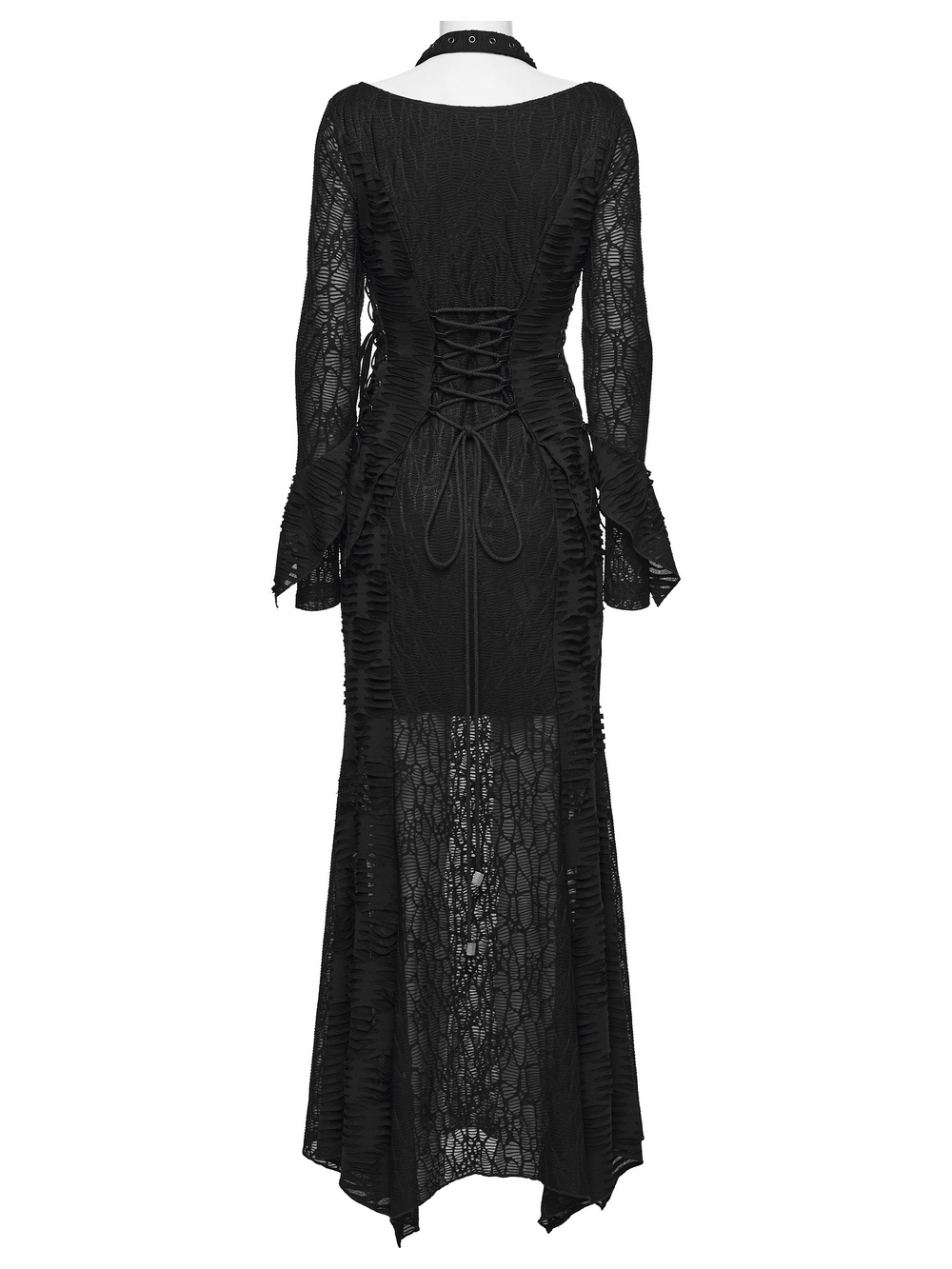 Gothic Ragged Knit Mesh Dress with Fish-tail Hem