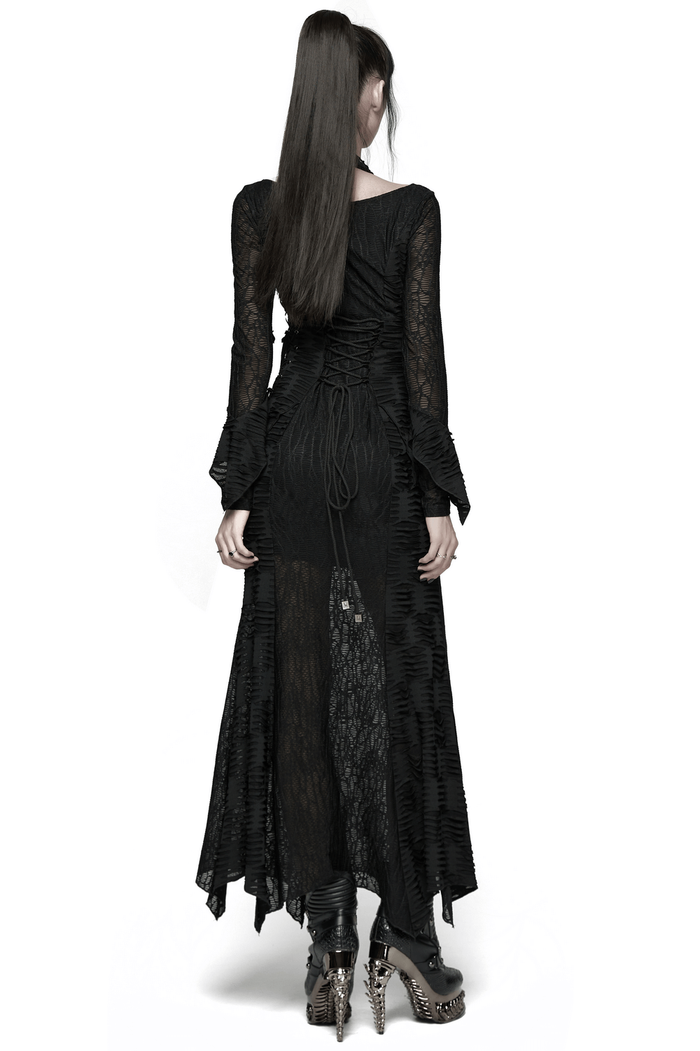 Gothic Ragged Knit Mesh Dress with Fish-tail Hem