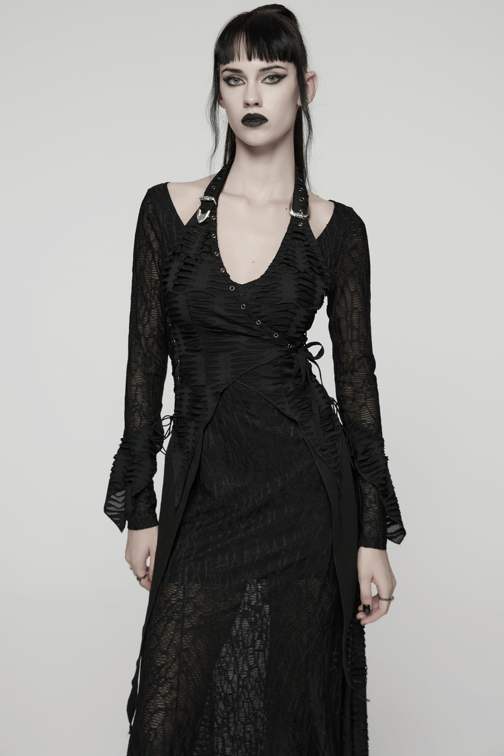 Gothic Ragged Knit Mesh Dress with Fish-tail Hem