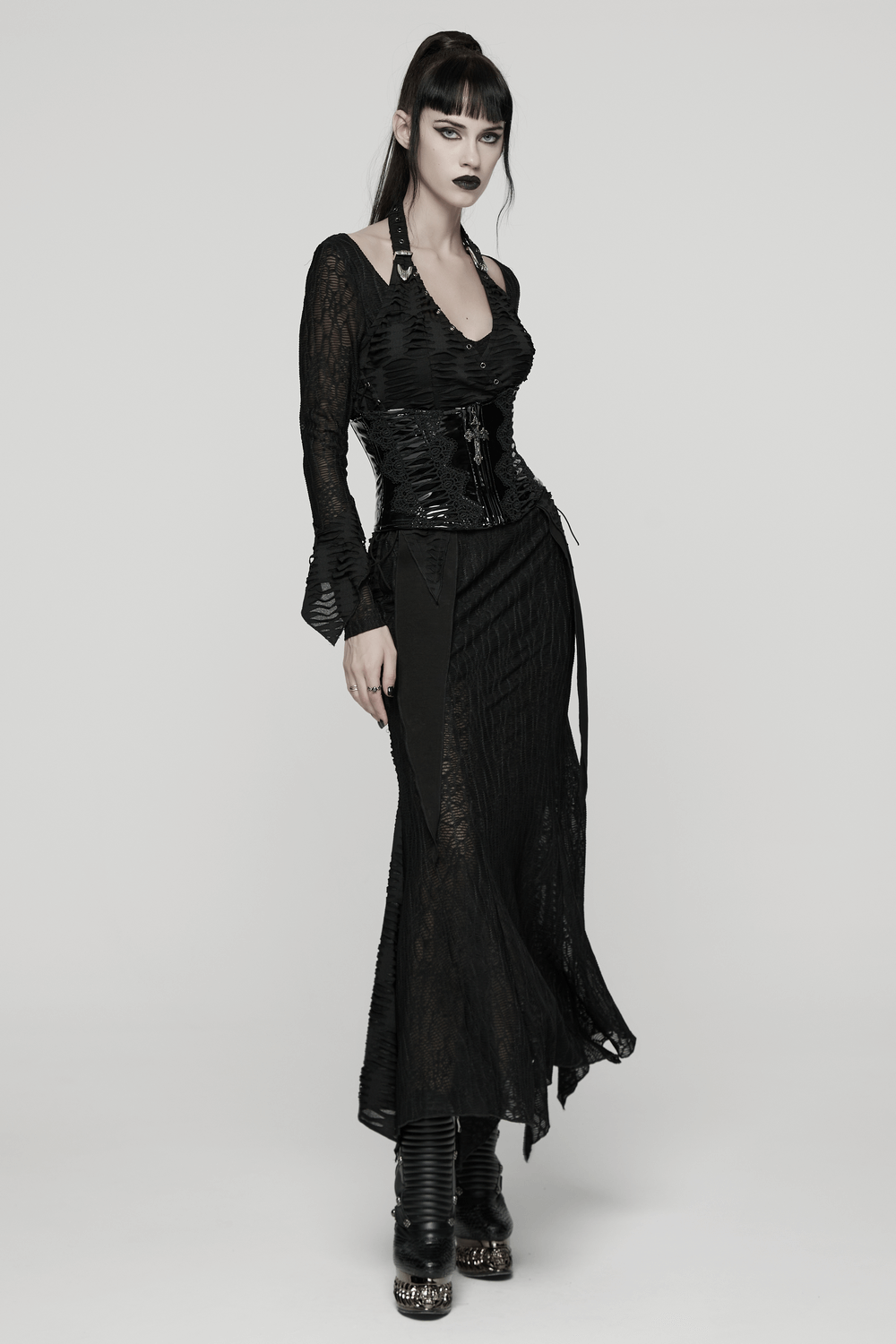 Gothic Ragged Knit Mesh Dress with Fish-tail Hem