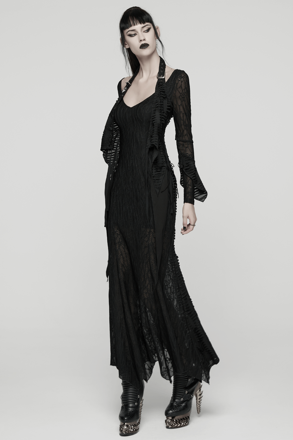 Gothic Ragged Knit Mesh Dress with Fish-tail Hem