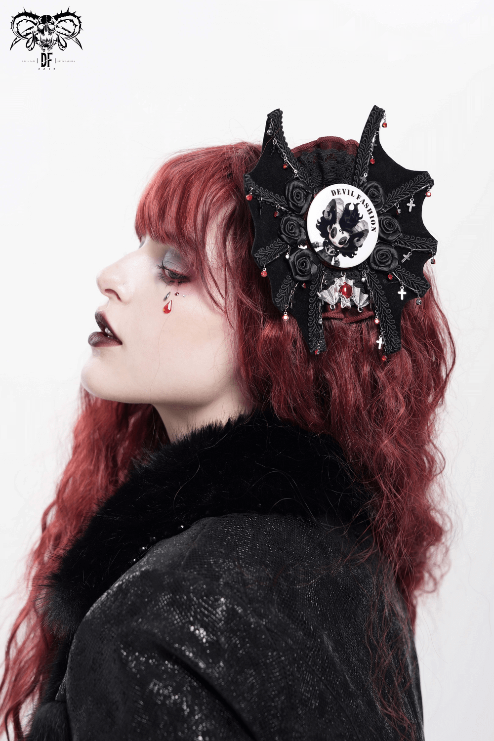 Gothic Ram Horn Cartoon Brooch Pin with Devil Fashion Print