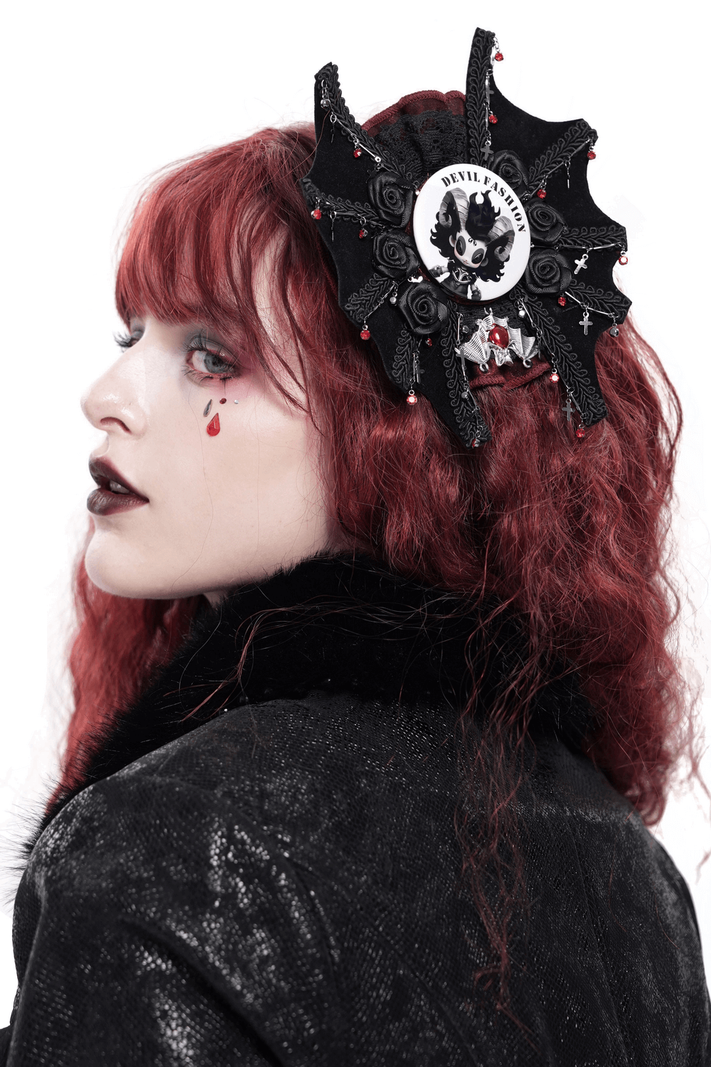 Gothic Ram Horn Cartoon Brooch Pin with Devil Fashion Print