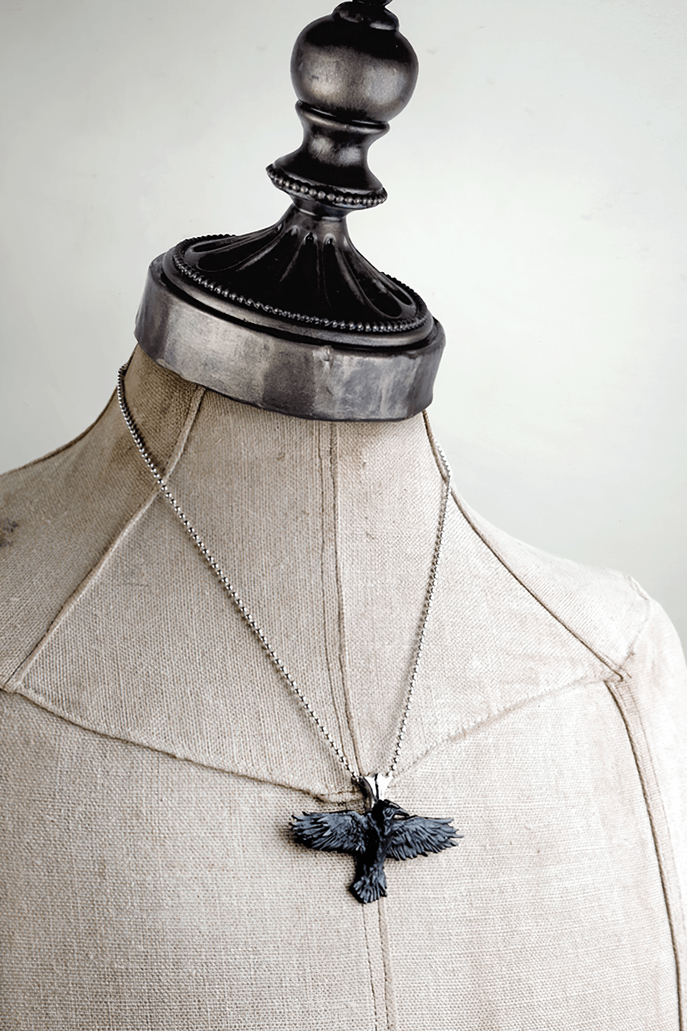 Gothic Raven Pendant with Polished Bail Chain