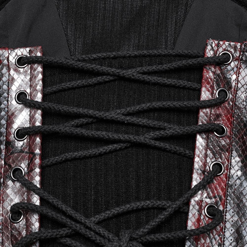 Gothic Red Snake Print Tube Top with Lace and Buckles
