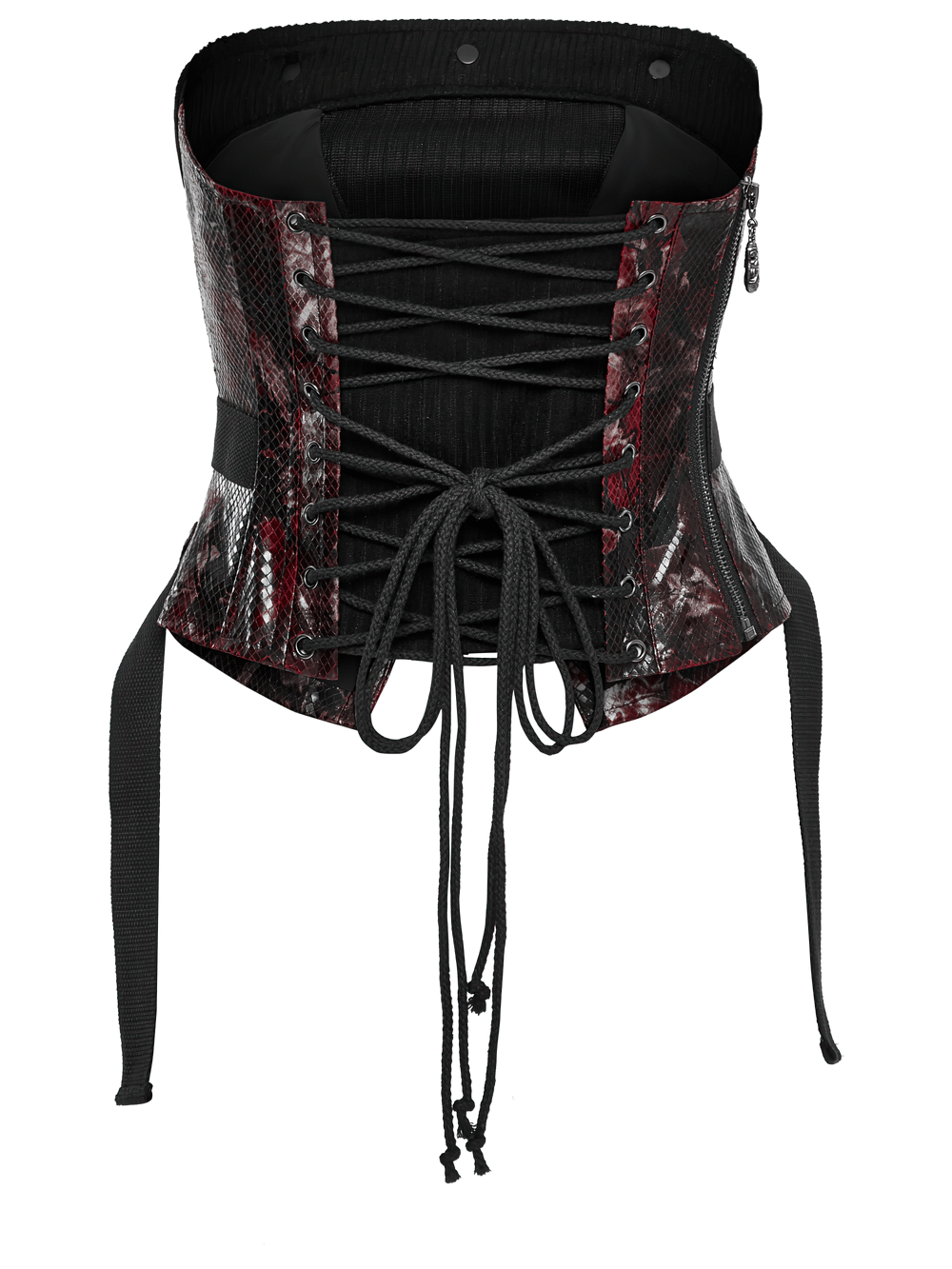 Gothic Red Snake Print Tube Top with Lace and Buckles