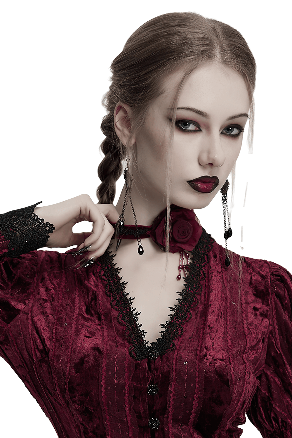Gothic Rose and Bead Chain Choker with Lace Detail