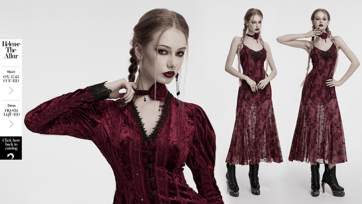 Gothic Rose and Bead Chain Choker with Lace Detail