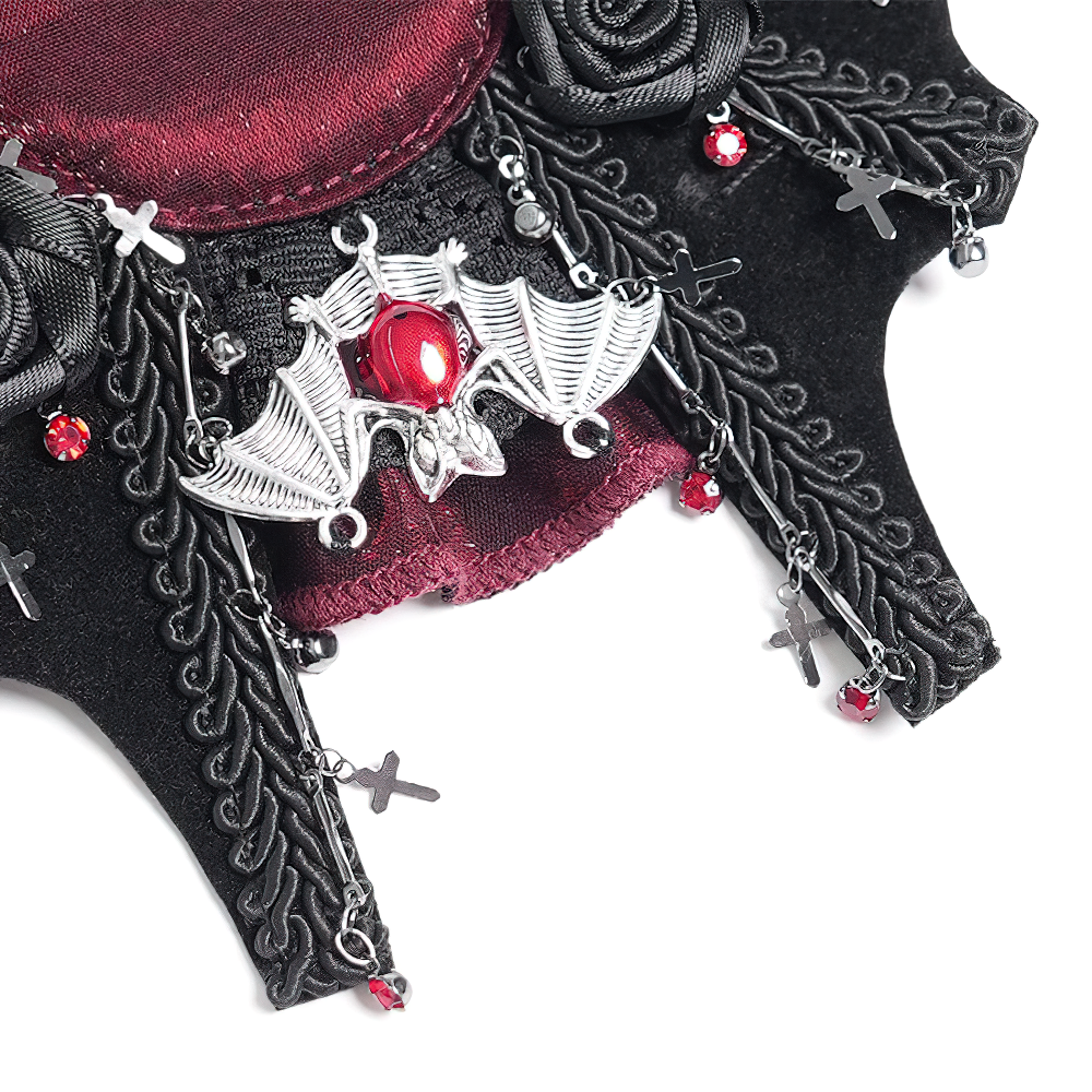 Gothic Rose Cross Hair Clip with Spider Web and Skull Detail