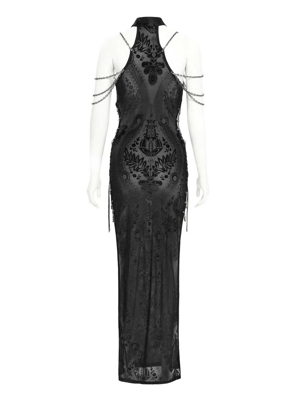 Gothic Sheer Black Dress with Chain Shoulder Detail