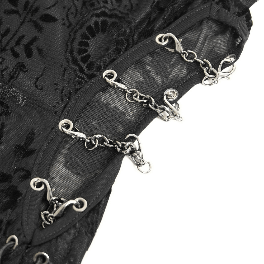 Gothic Sheer Black Dress with Chain Shoulder Detail