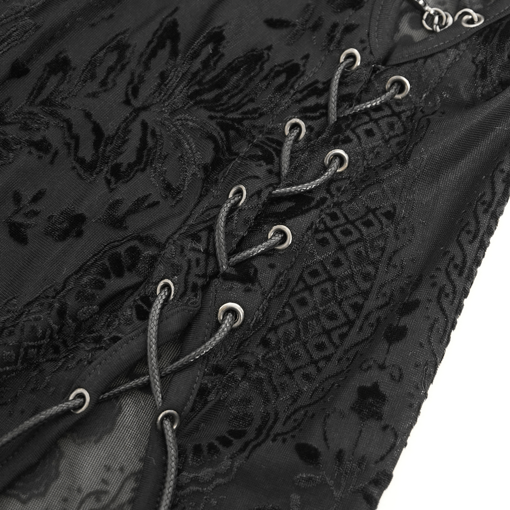 Gothic Sheer Black Dress with Chain Shoulder Detail