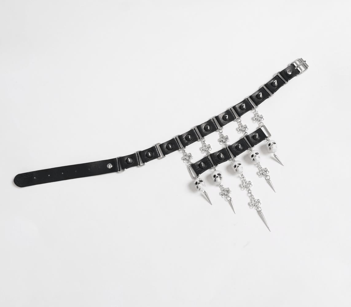 Gothic Skull Black Choker with Spikes and Chains
