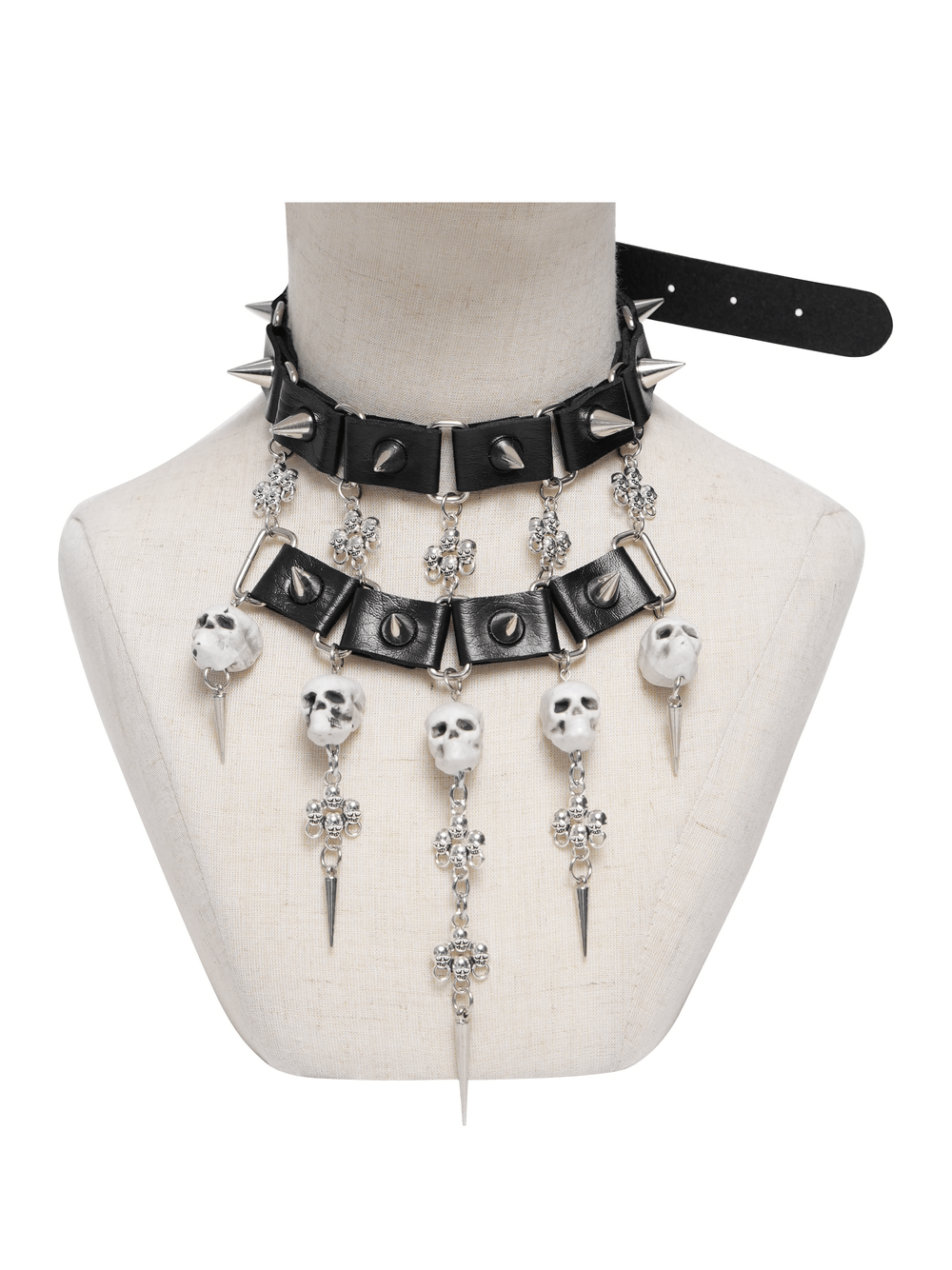 Gothic Skull Black Choker with Spikes and Chains