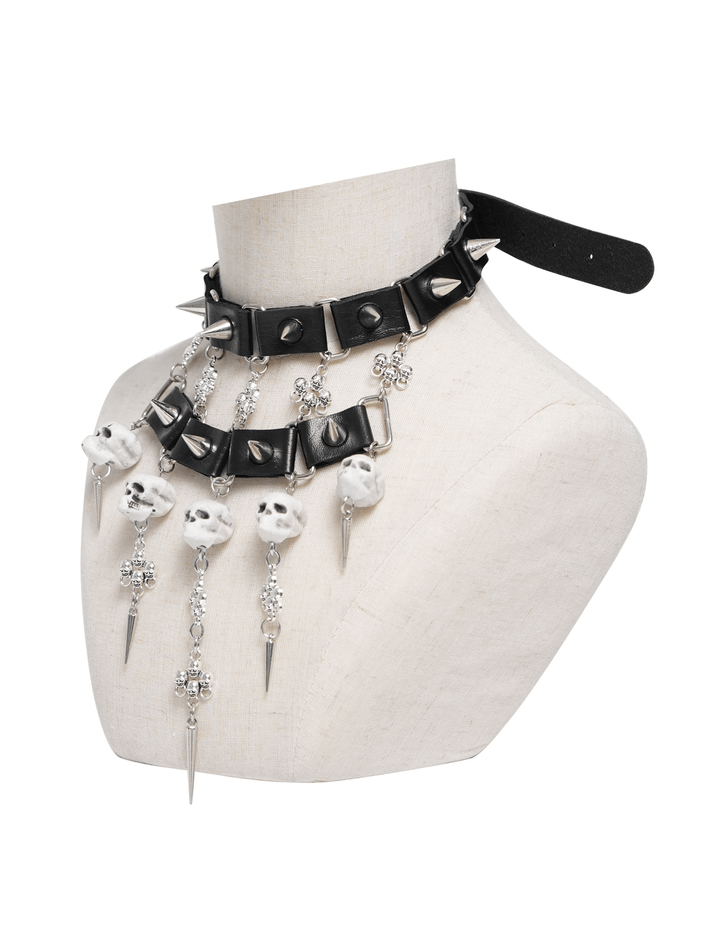 Gothic Skull Black Choker with Spikes and Chains