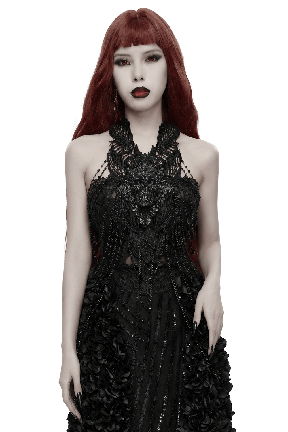 Gothic Skull Chain Body Harness with Lace Details