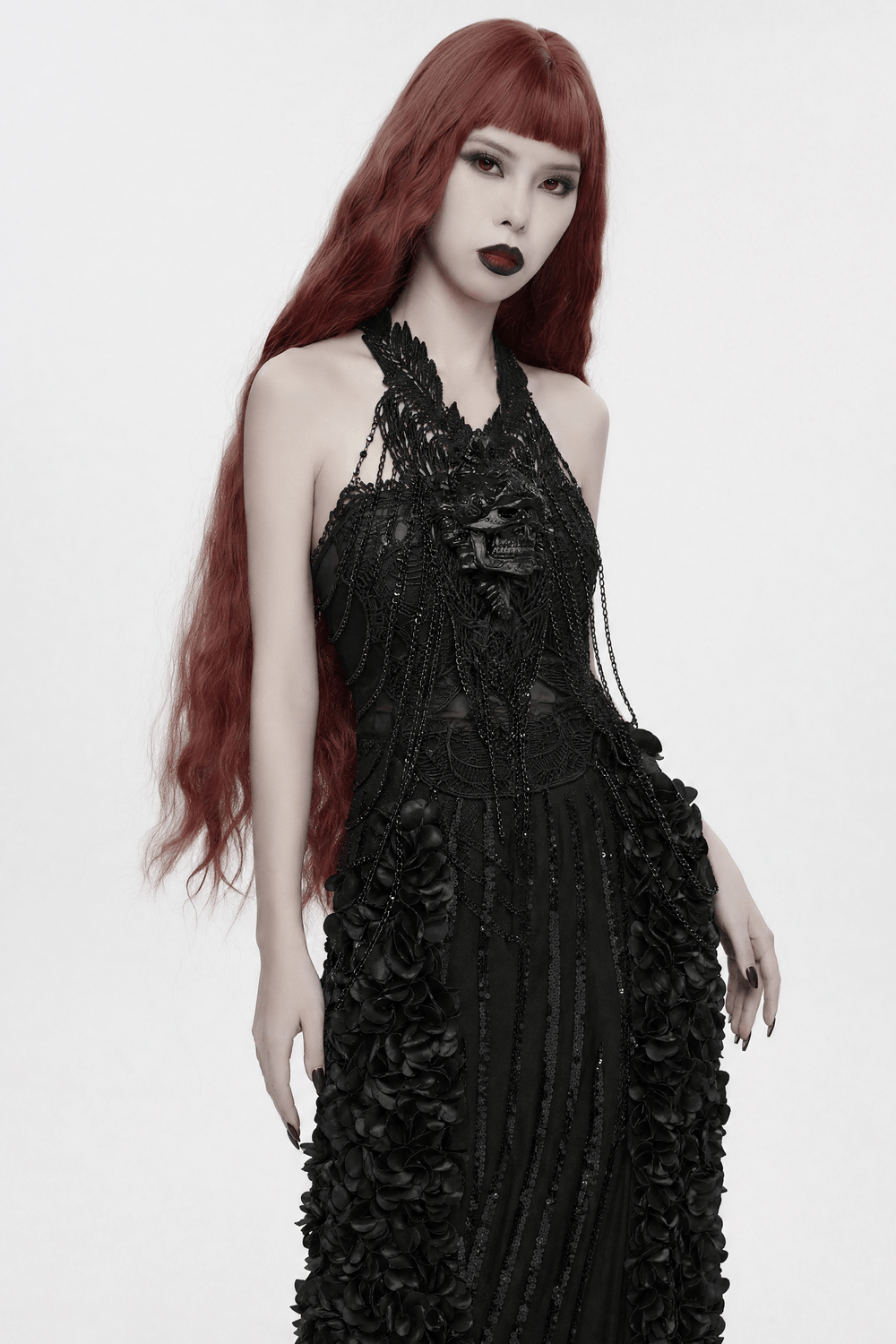 Gothic Skull Chain Body Harness with Lace Details