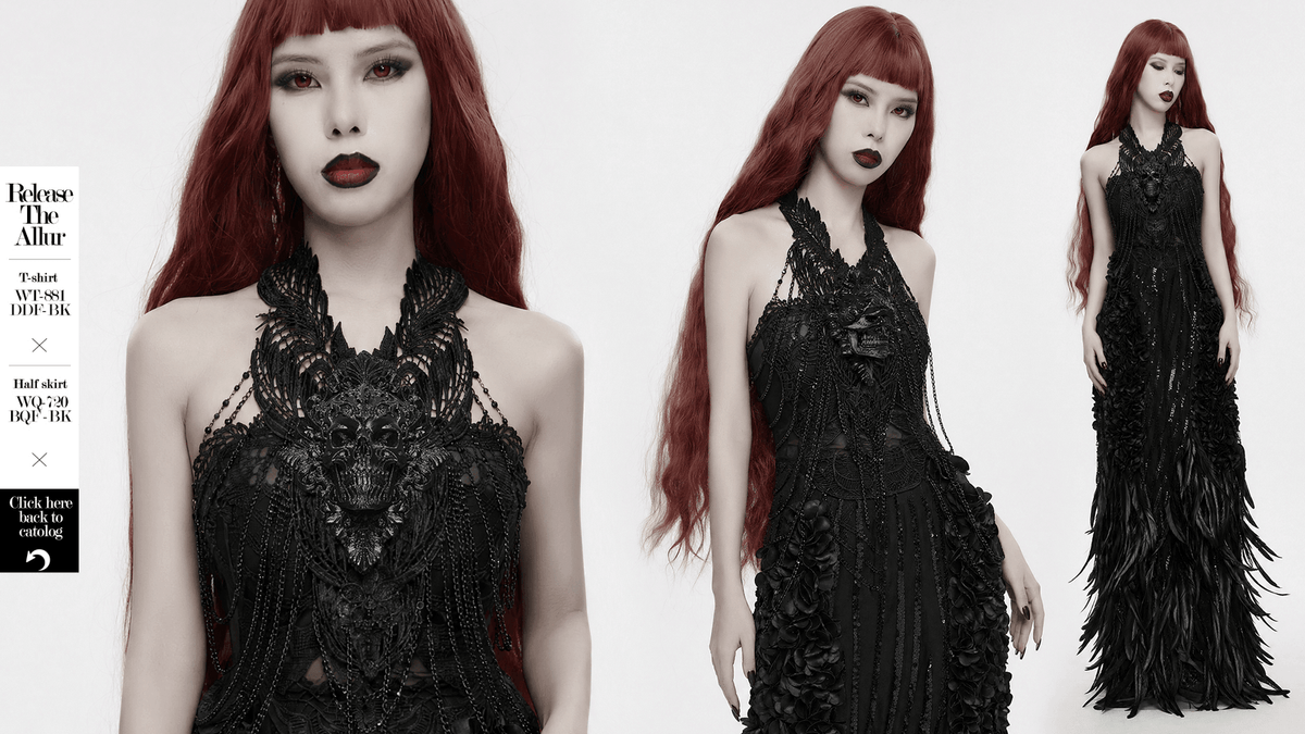 Gothic Skull Chain Body Harness with Lace Details