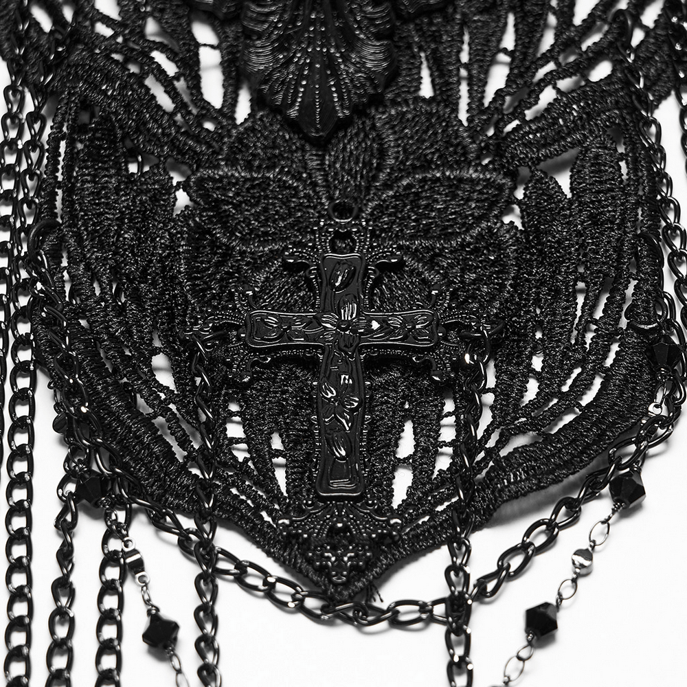 Gothic Skull Chain Body Harness with Lace Details