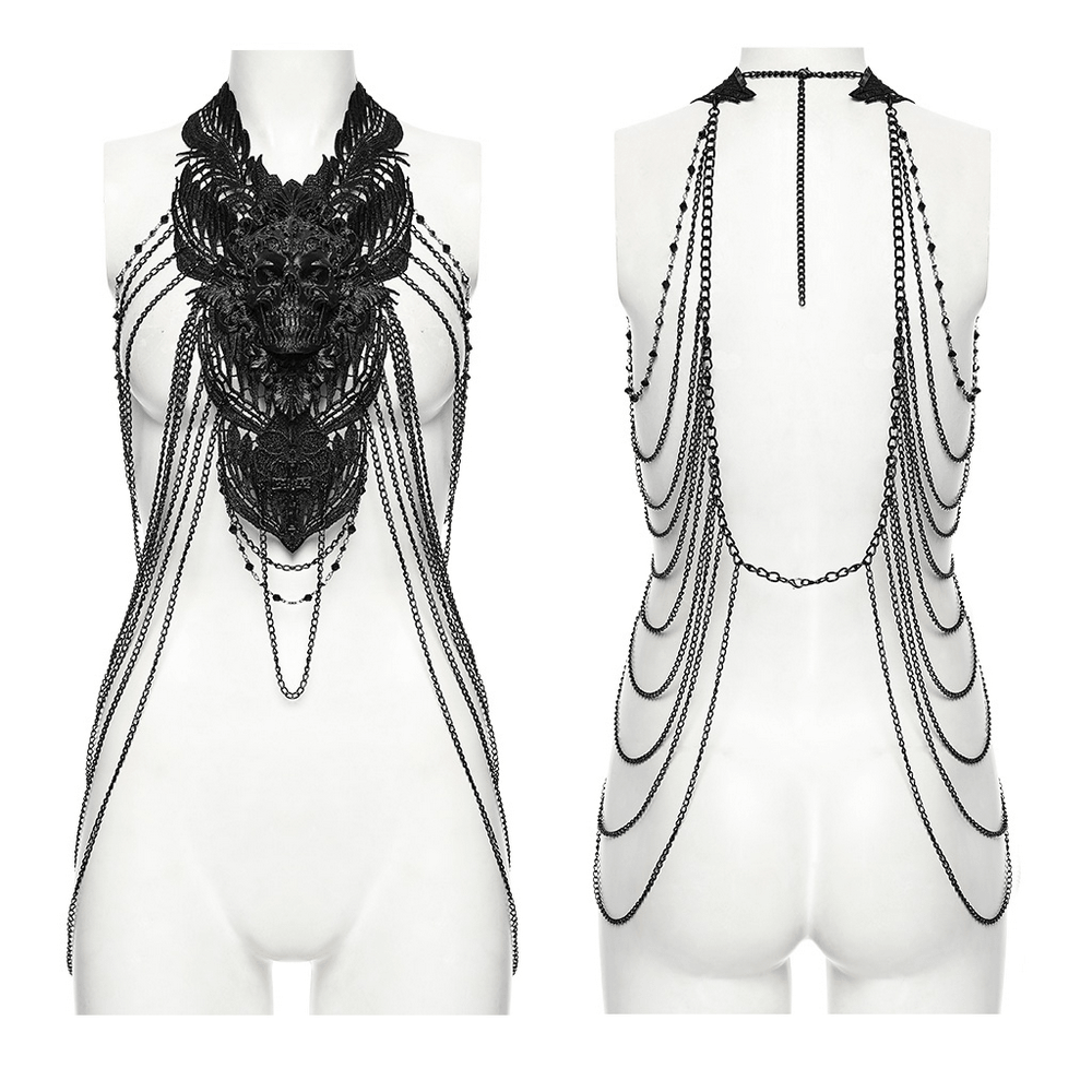 Gothic Skull Chain Body Harness with Lace Details
