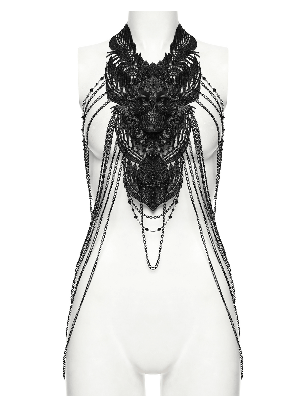 Gothic Skull Chain Body Harness with Lace Details