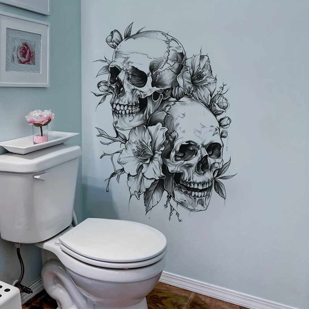 Gothic Skull Flower Wall Sticker for Halloween Decor
