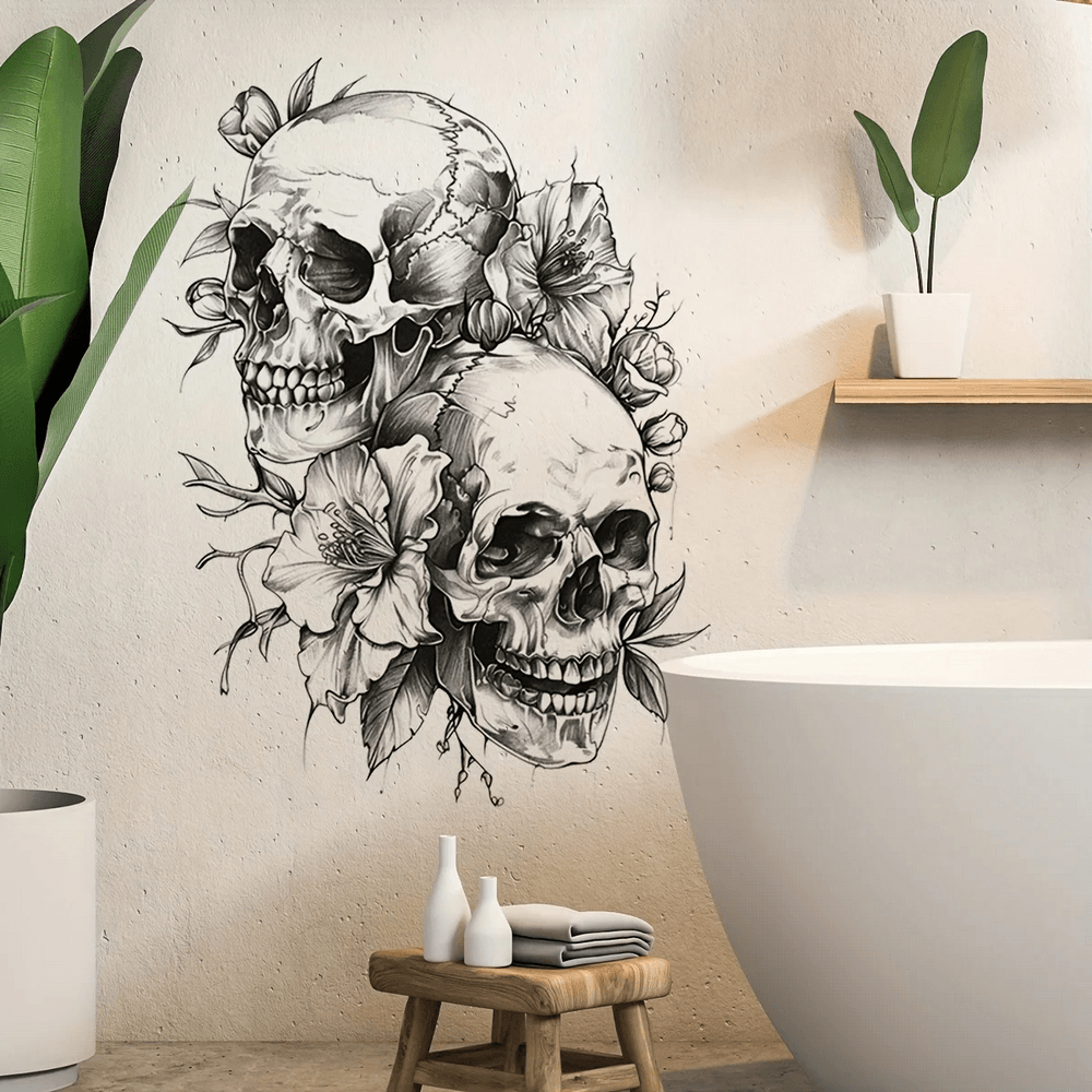 Gothic Skull Flower Wall Sticker for Halloween Decor