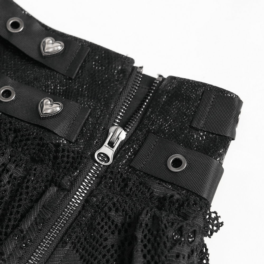 Gothic Skull Lace Mini Skirt with Strap Details