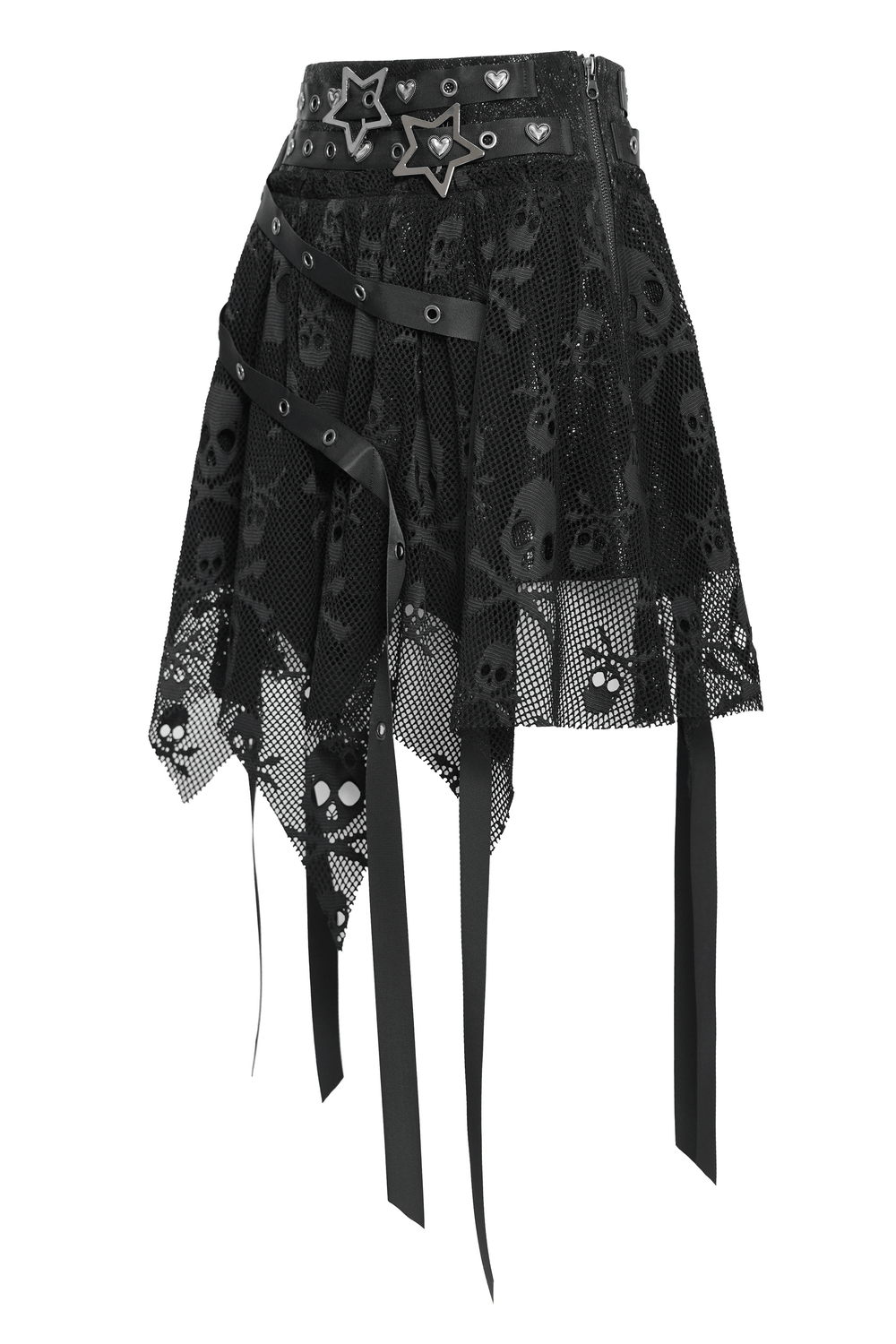 Gothic Skull Lace Mini Skirt with Strap Details