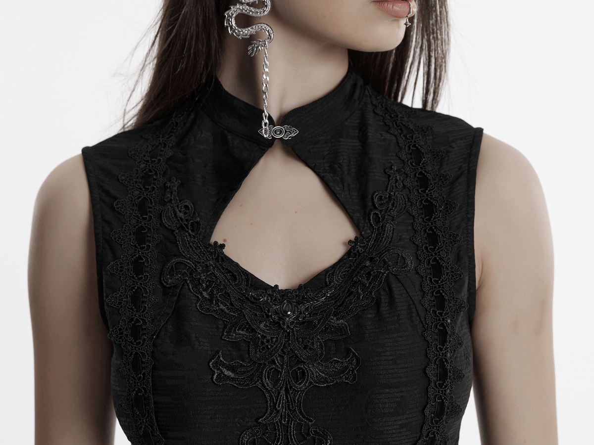 Gothic Sleeveless Cheongsam Dress with Hollow Cutout