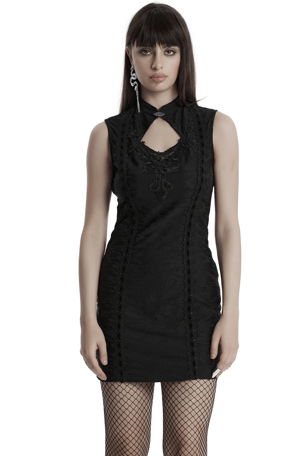 Gothic Sleeveless Cheongsam Dress with Hollow Cutout