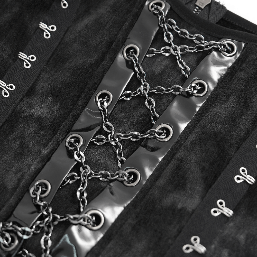 Gothic Slip Dress with Chains and Gloves for Women