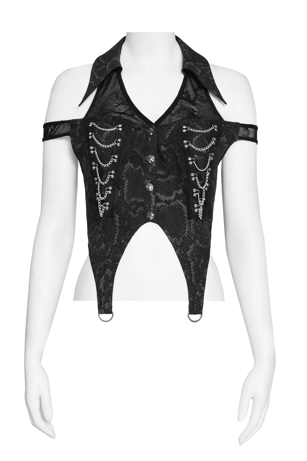 Gothic Snake Print Halter Top with Chain Details