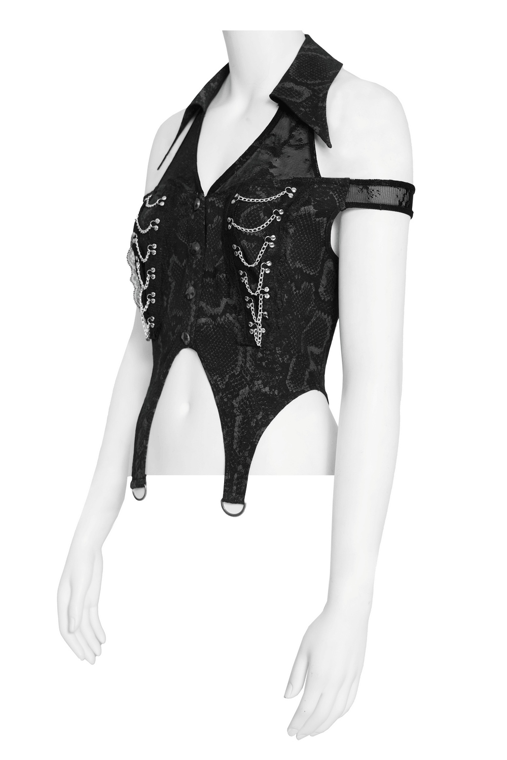 Gothic Snake Print Halter Top with Chain Details