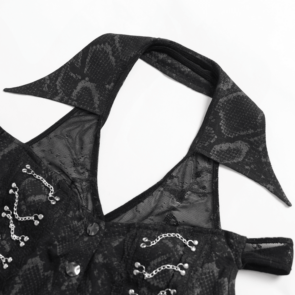 Gothic Snake Print Halter Top with Chain Details