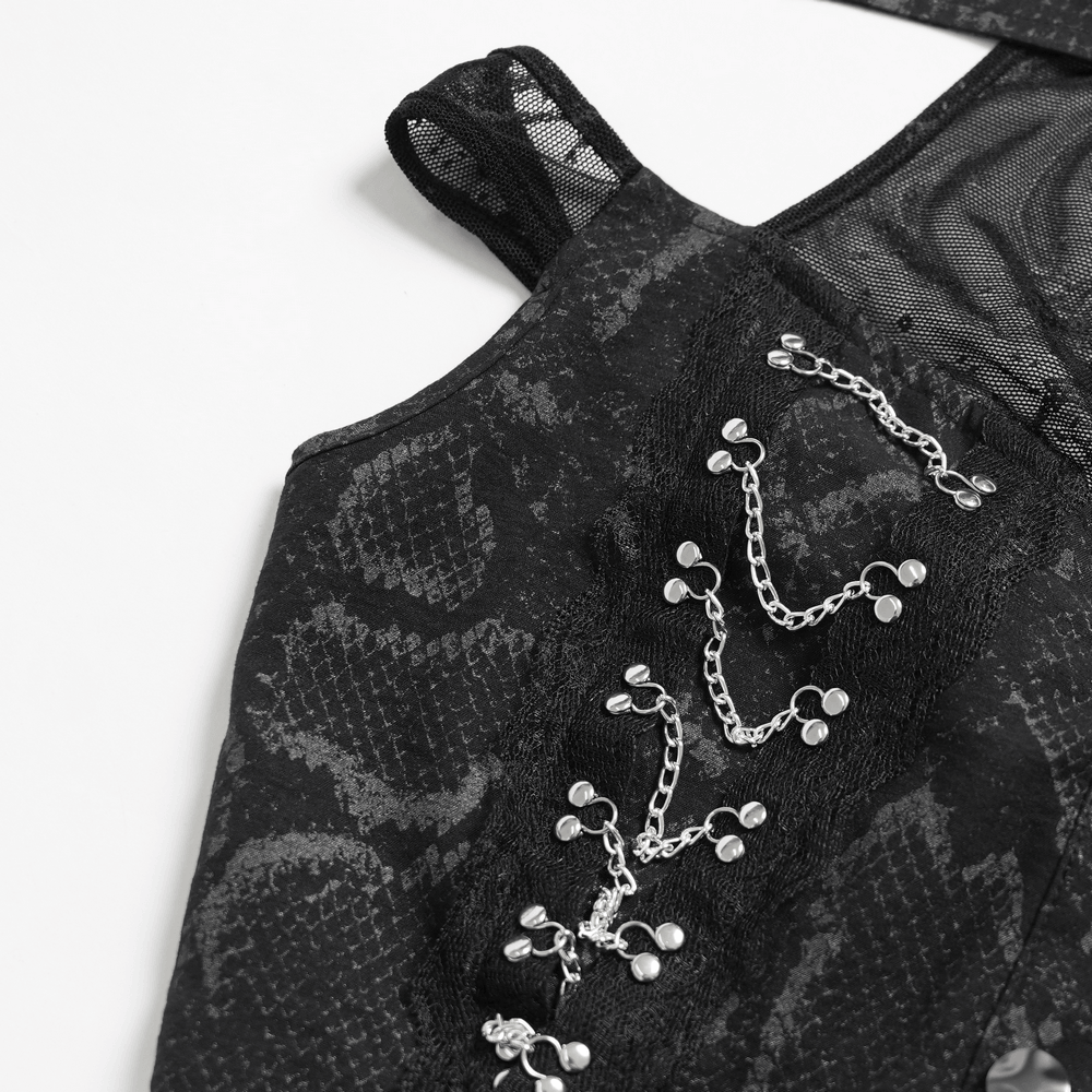 Gothic Snake Print Halter Top with Chain Details