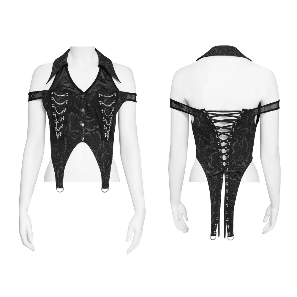 Gothic Snake Print Halter Top with Chain Details