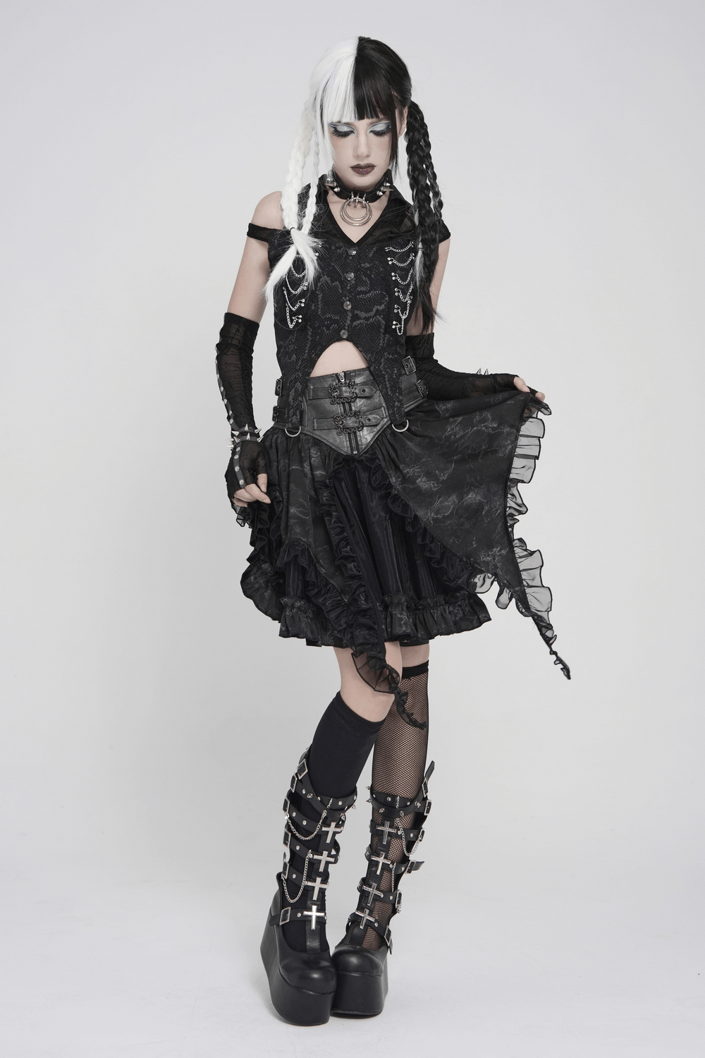Gothic Snake Print Halter Top with Chain Details
