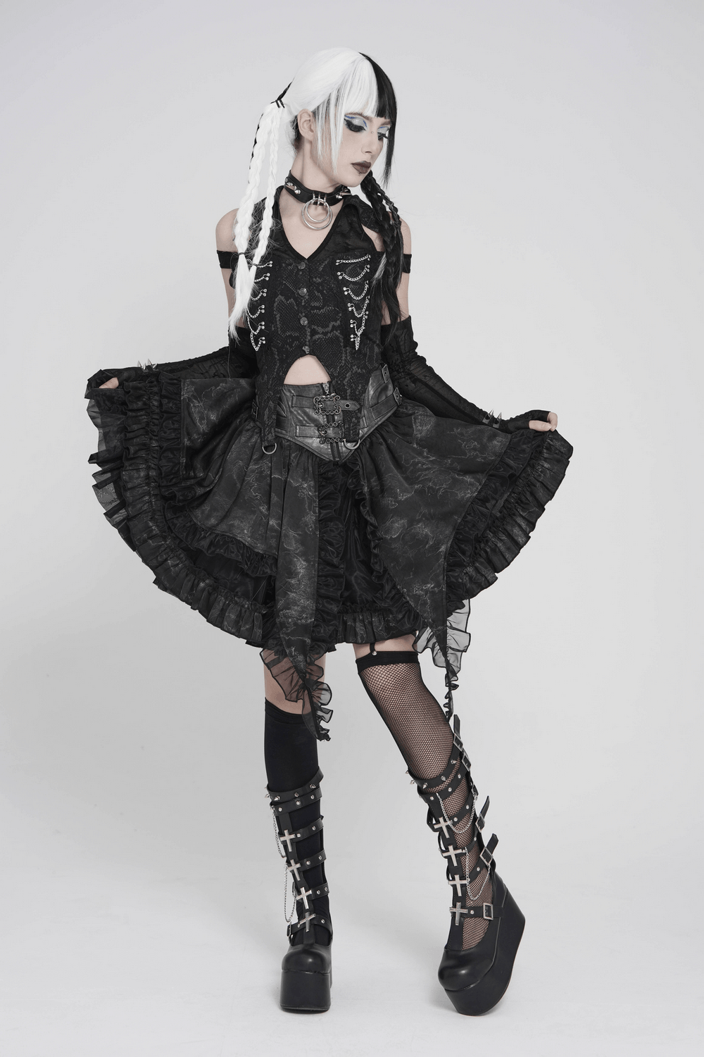 Gothic Snake Print Halter Top with Chain Details