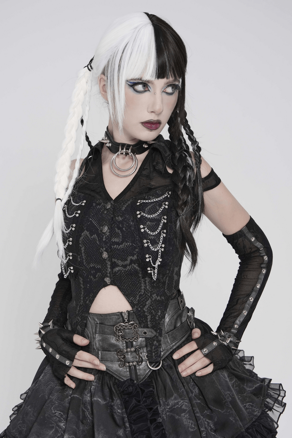Gothic Snake Print Halter Top with Chain Details