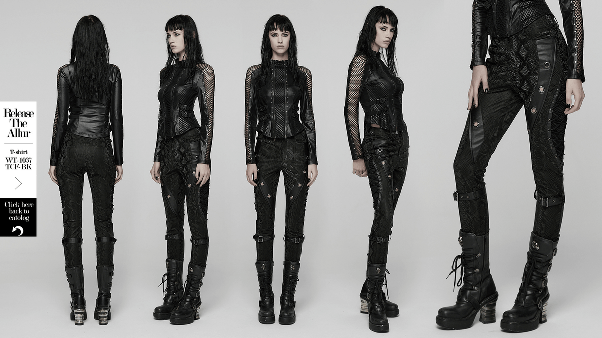 US SALE of Gothic Snake Print Pants with Eyelet and Strap Detail
