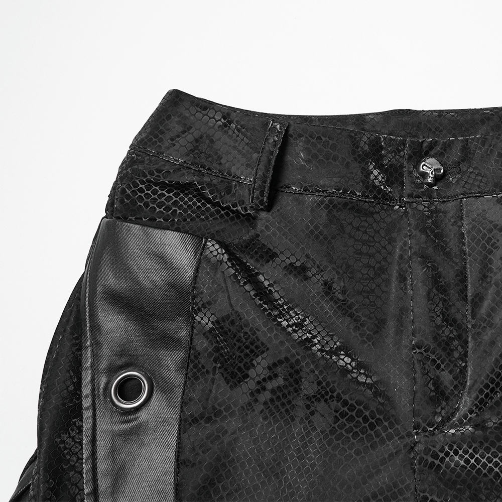 US SALE of Gothic Snake Print Pants with Eyelet and Strap Detail