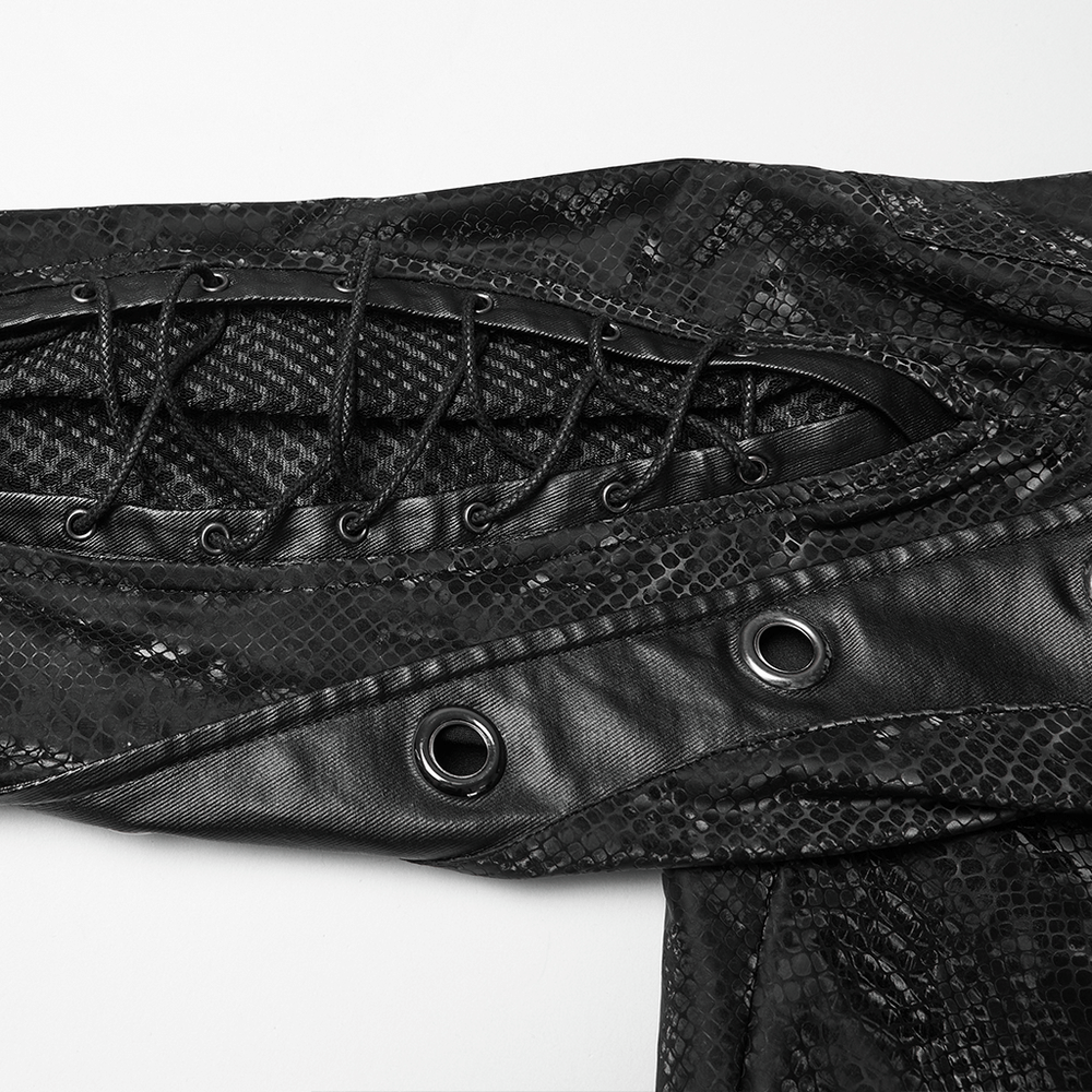 US SALE of Gothic Snake Print Pants with Eyelet and Strap Detail