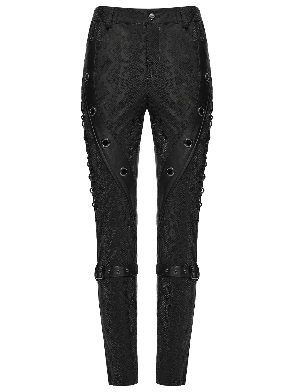 US SALE of Gothic Snake Print Pants with Eyelet and Strap Detail