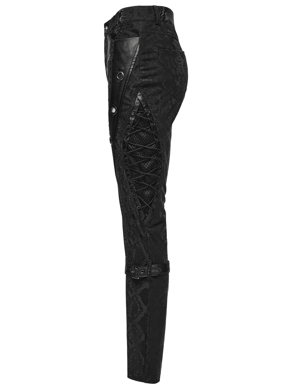 US SALE of Gothic Snake Print Pants with Eyelet and Strap Detail